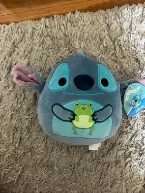 Disney Blue Stitch Plush Holding Green Frog